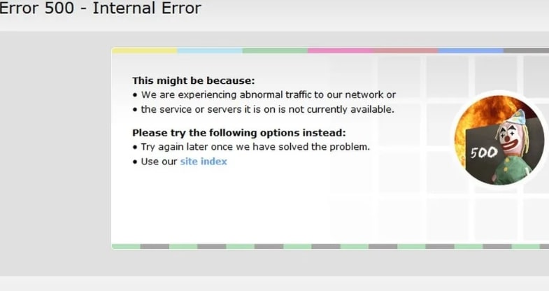 Error message from BBC Website