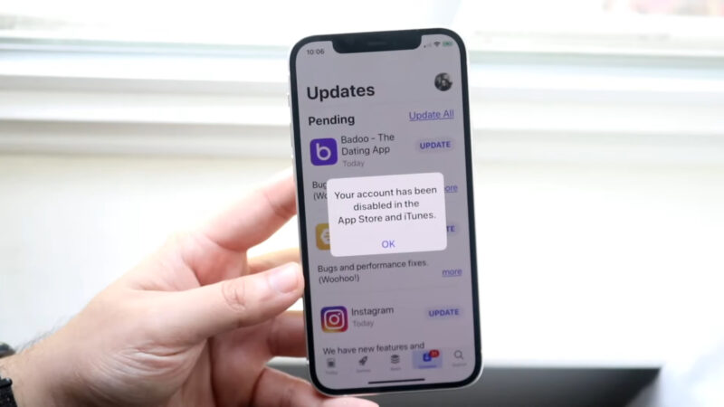 Apple iPhone with error message: Your account has been disabled