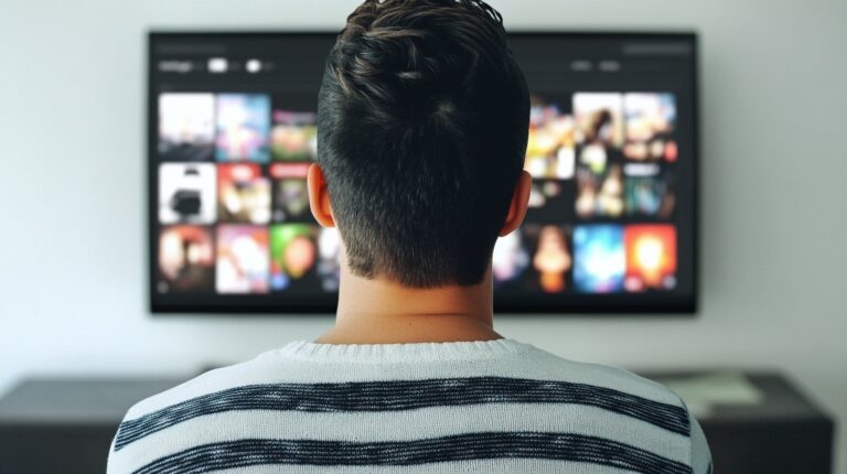 Man watching Amazon Prime Streaming app on his smart TV