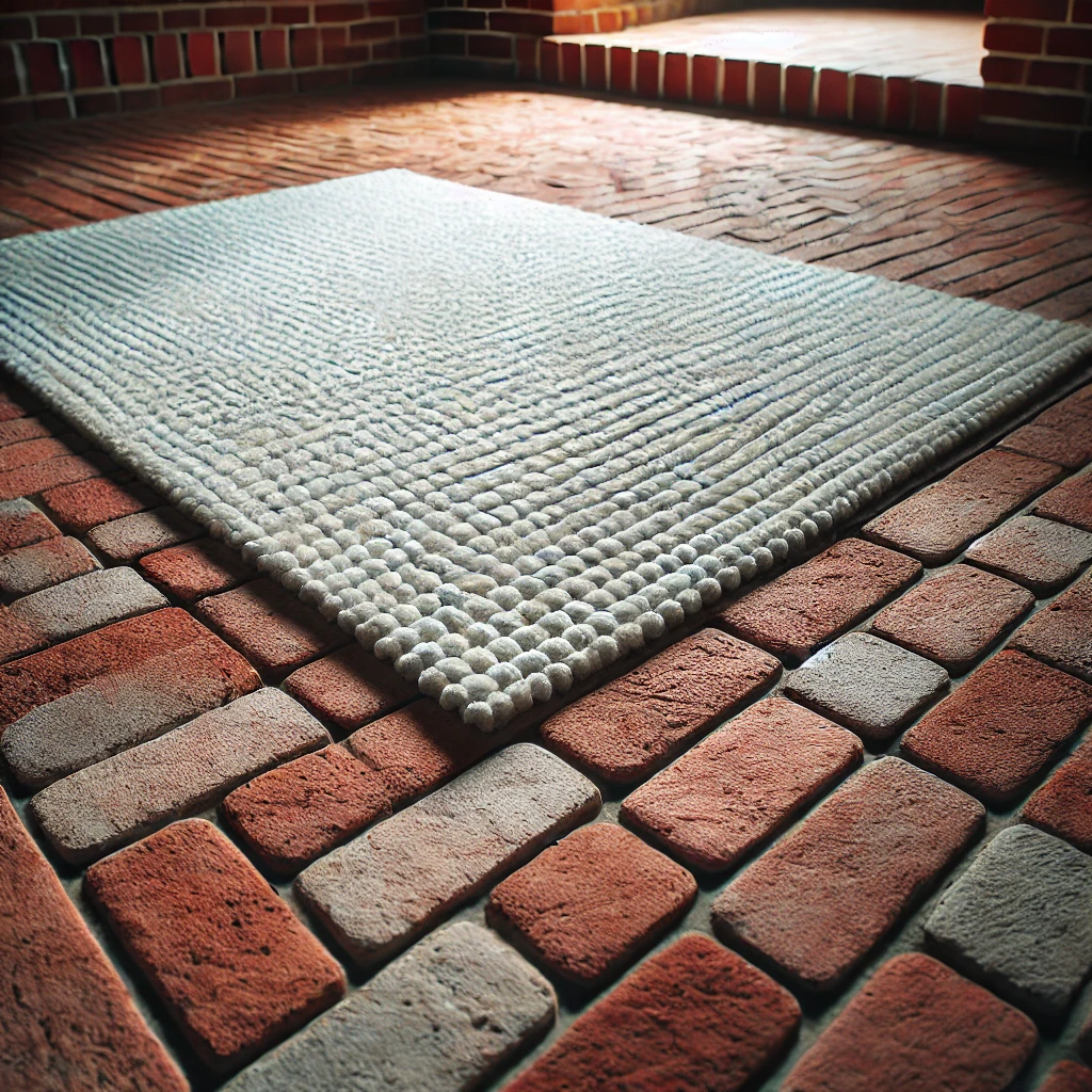 red brick and white rug